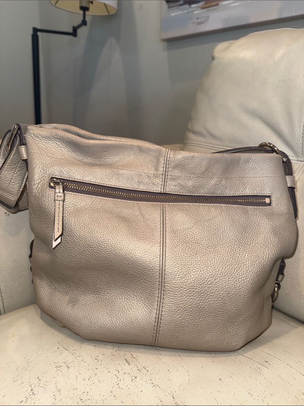 Coach Pebbled Leather Hobo Bag in Silver